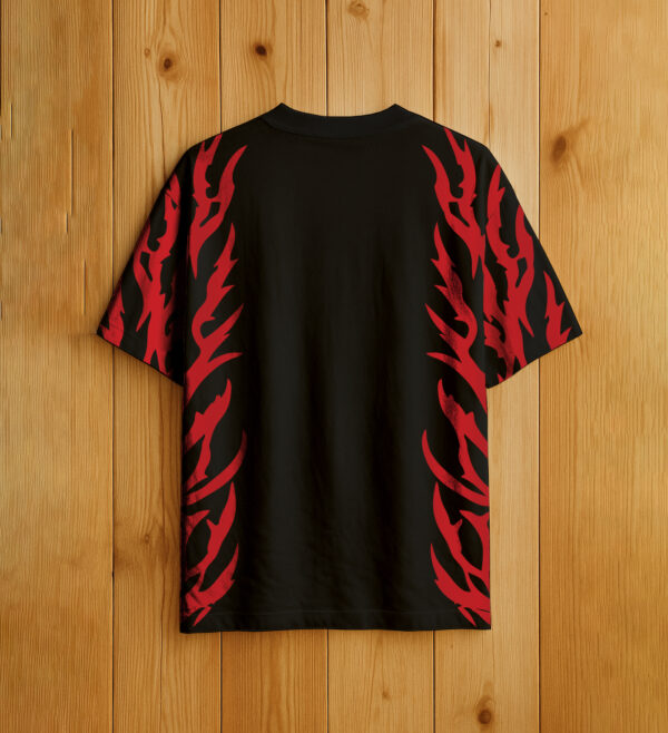 BWARE black oversized t-shirt with red flame side design