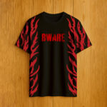 BWARE black oversized t-shirt with red flame side design