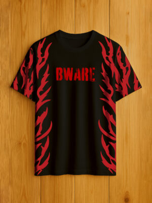 BWARE black oversized t-shirt with red flame side design