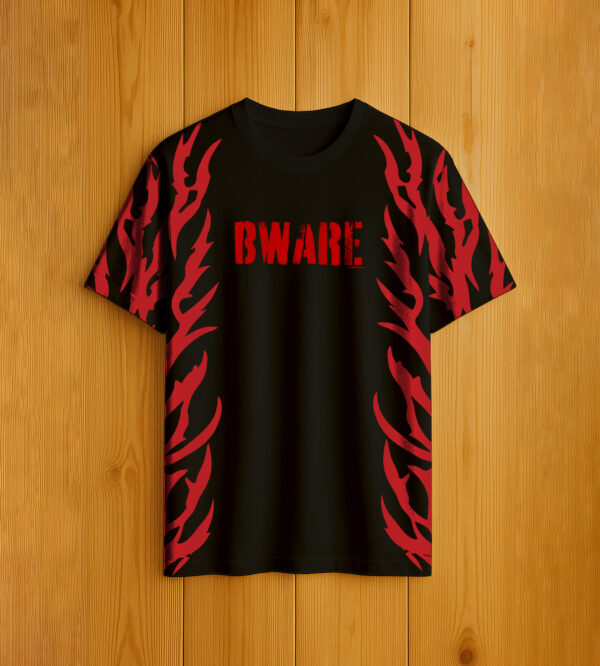 BWARE black oversized t-shirt with red flame side design