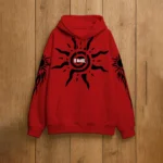BWARE red tribal sun cross hoodie front view