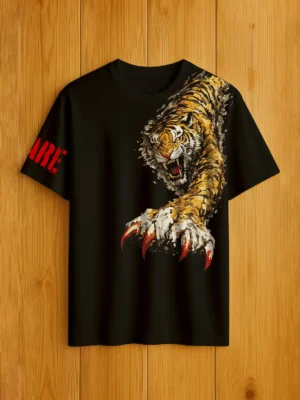 BWARE black oversized tiger t shirt front view
