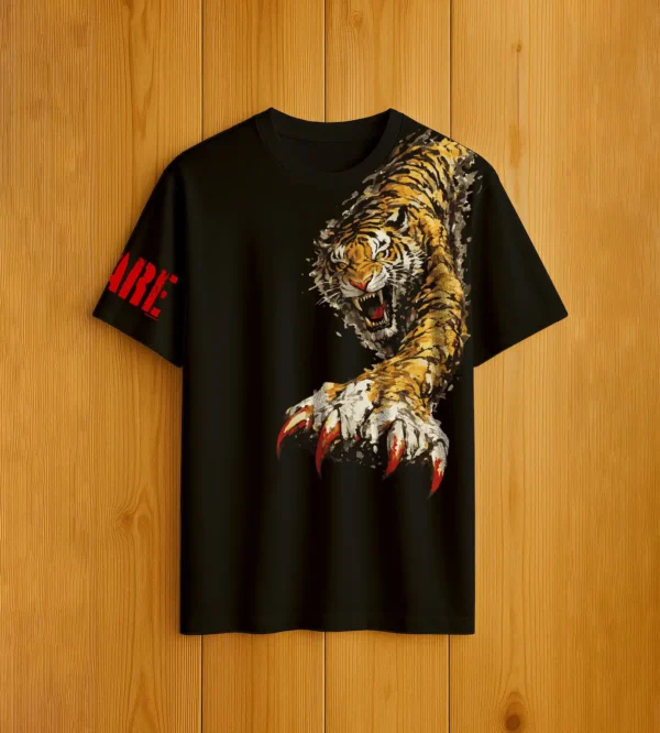 BWARE black oversized tiger t shirt front view